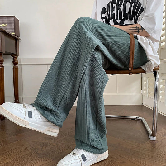 saferido Summer Pleated Pants Men Fashion Oversized Ice Silk Pants Men Streetwear Loose Straight Pants Mens Baggy Trousers M-3XL
