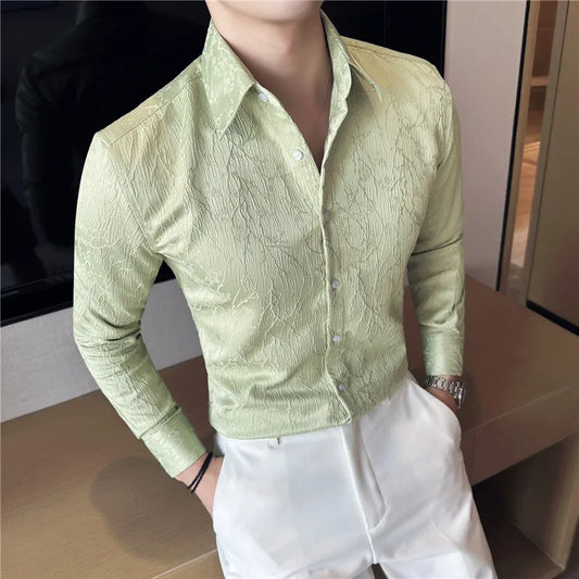 saferido  Men Spring High Quality Jacquard Design Casual Long-sleeved Shirts/Male Slim Fit Lapel High Quality Business Shirt Homme