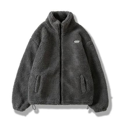 Hip Hop Winter Fleece Fluffy Jacket Streetwear Harajuku Fuzzy Zipper Coat Men Autumn Solid Color Lightweight Jackets Black Beige