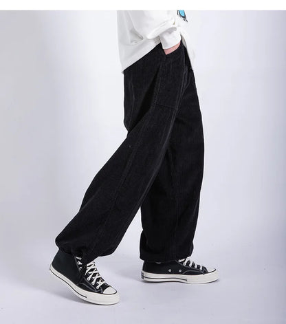 saferido Men Pants Casual Retro Harajuku Ins Fashion Trousers New High Street Baggy Wide-leg Pants  All-match Corduroy Unisex Pantalones
