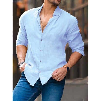 Autumn Solid Men Shirt Baggy Long Sleeve Button Hawaiian 100% Cotton Linen Shirt For Men Blouse Camisa Masculina Streetwear