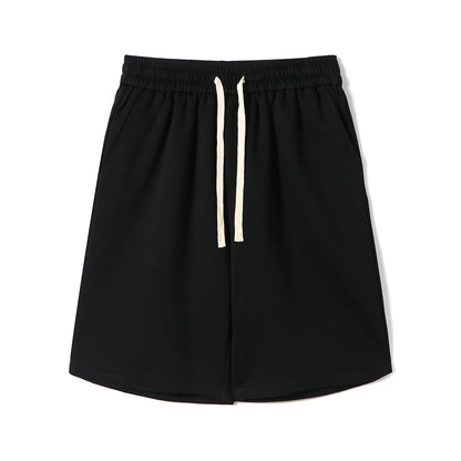 saferido Lace Up Striped Straight Shorts Men Clothing 2024 Summer New Loose Elastic Waist All-match Knee Men Shorts Korean Fashion Shorts