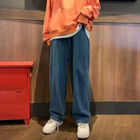 saferido Men Hip Hop Loose Straight Pants Early Spring Korean Fashion Casual Straight Oversize Wide-Leg Trousers Male Baggy Washed Pant