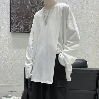 saferido men t-shirts Spring Hong Kong style long sleeve T-shirt Korean handsome loose slit top trend printing oversize man clothes