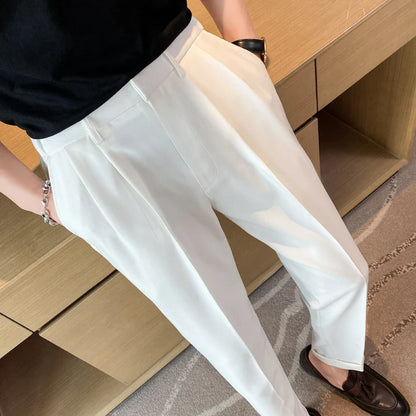 saferido Men High Quality Black Gray Dress Suit Pant Spring Man Pants Korean Slim Fit Men Casual Ankle Length Pants Streetwear 36