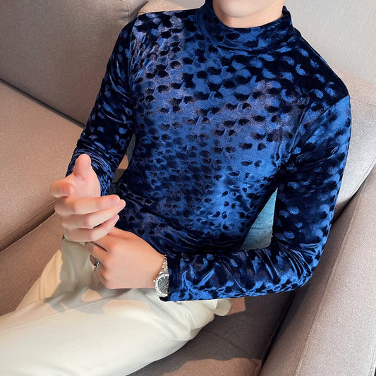 saferido New Style Men's Spring High Quality Casual Long Sleeve T-shirt/Male Slim Fit High Collar Pullover Leisure T-shirt Plus Size S-3XL