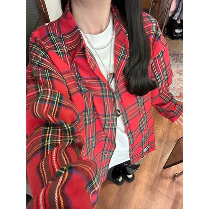saferido Autumn Long Sleeved Shirt Men Oversized Fashion Retro Plaid Shirt Men Streetwear Korean Loose Casual Shirt Mens Vintage Shirts