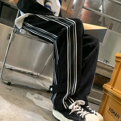 saferido Trousers Male Black Stripe Men's Casual Pants Straight Hip Hop Y2k New in Aesthetic Sale Harajuku Classic Summer Korean Style