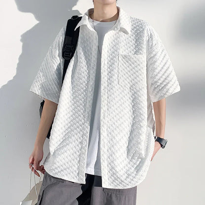 saferido Men's Short Sleeve Shirts Solid Color Blouses Fashion Streetwear Clothes College Style Tops Spring Summer Male Cardigan