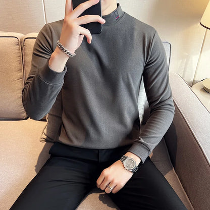 saferido British Style Men Spring High Quality Casual Long-sleeved T-shirts/Male High Collar Slim Fit Thickening Keep Warm T-shirts S-3XL
