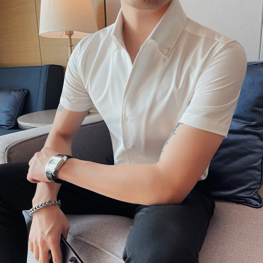 Summer High Quality New Arrival Fashion Male Young Formal Casual Men's Shirt Short Sleeve High Elasticity Social Blouse