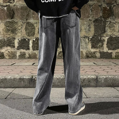 saferido New Korean Fashion Loose Jeans Classic Straight Straight Baggy Wide Leg Trousers Street Hip Hop Pants 3XL Black Grey Blue