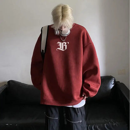 saferido High Street Men Sweatshirt Angel Wing Graphic Printed Gothic Style Pullover Sweatshirts Oversize Baggy Hip Hop Round Neck Hoodie