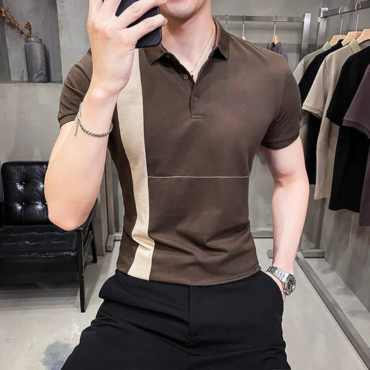 saferido British Style Summer Men Polo Shirts Short Sleeve Solid Front Pocket Decor Korean Slim Fit Casual Polo Homme Streetwear 4XL