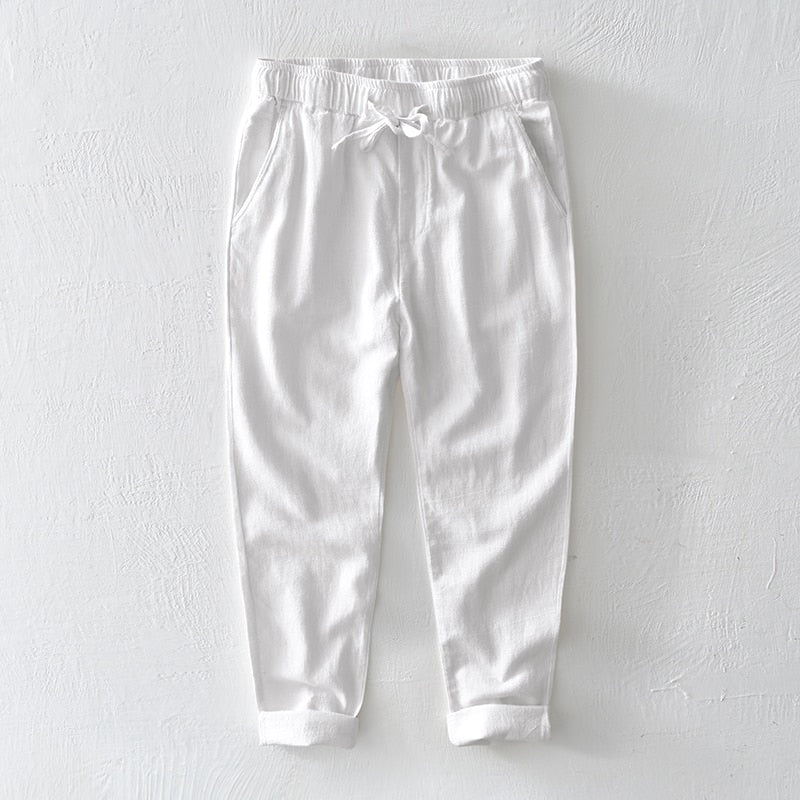 Cotton Linen Pants for Men Solid Color Casual Fashion Trousers Male Elastic Waist Straight Pants Plus Size 4XL