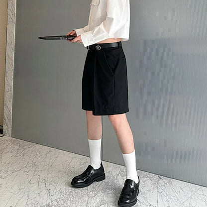 saferido Summer New Solid Color Personality Elegant Five-point Pants Niche Design Original Stylish Korean Men Street Shorts