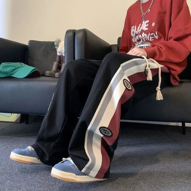 saferido Draped Trousers Straight Sweatpants for Men Autumn and Winter Striped Korean Popular Clothes Big Size Harajuku Man Sports Pants