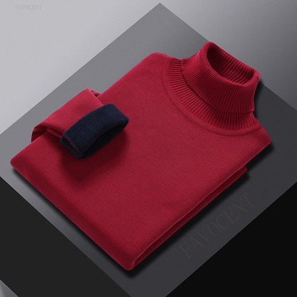 Winter Turtleneck Sweater Men Knitted Fleece Pullovers Sweater Men's Clothing Warm Solid Color Sweater Turtleneck Pullover Men