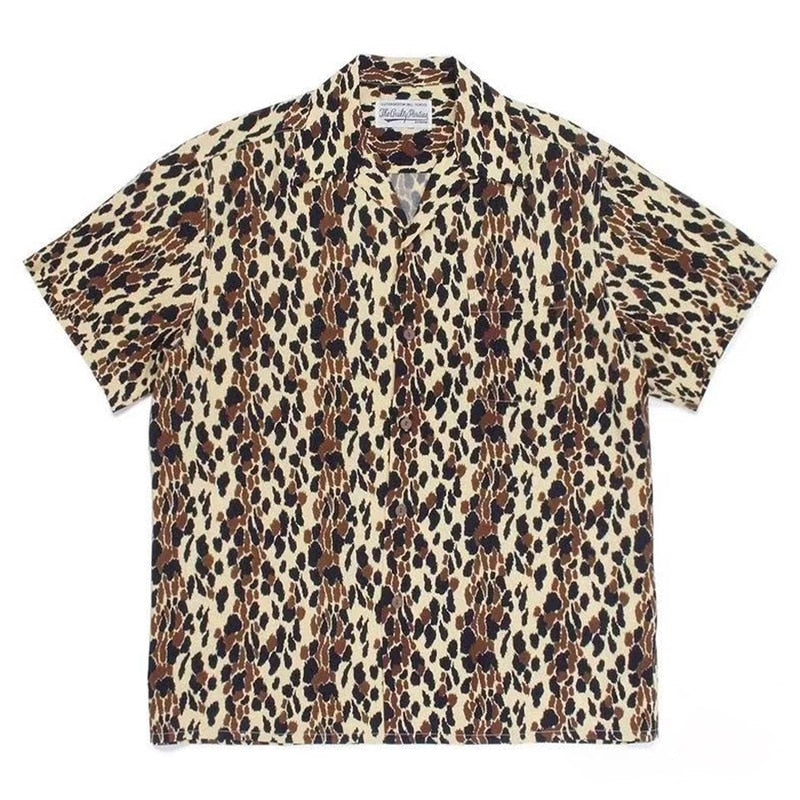 Leopard Print Wacko Maria High Quality Men Women Streetwear Casual Short Shirt Japan