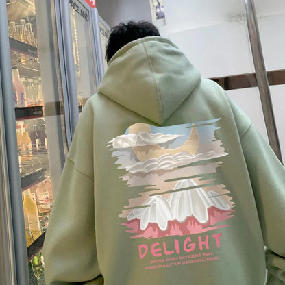 saferido Autumn New Men's Fashion Oversized Print Hooded Sweatshirt Trend Hip Hop American Retro Long Sleeve Sweatshirt