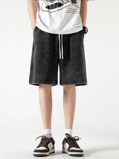 saferido 2024 New Distressed Summer Shorts Men 320G Heavy Cotton Drawstring Harajuku Loose Sweatshorts Male Casual Short Pant Streetwear