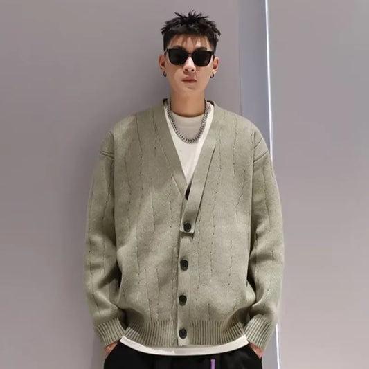 saferido Knit Cardigan Male Korean Style Sweater Coat Men Old Money Autumn Winter Loose Casual Men's Long Sleeve Streetwear