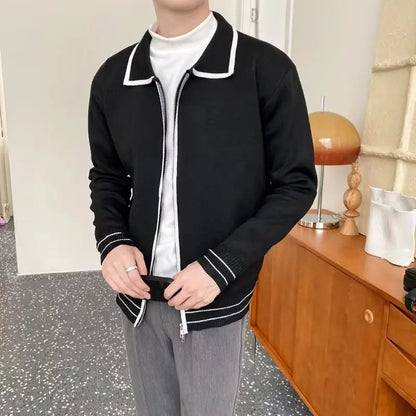 New Autumn and Winter Light Mature Wind Contrast Color Korean Edition Double Zipper Casual Loose Men's Knitted Sweater