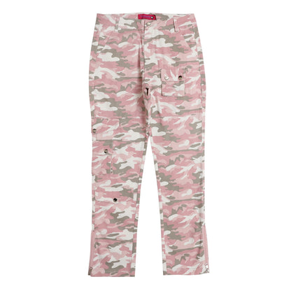Harajuku Camou Wide Cargo Pants Hiphop Zipper Multi-pocket Pink Camouflage Micro Flared Pants for Men Slim Women Clothing