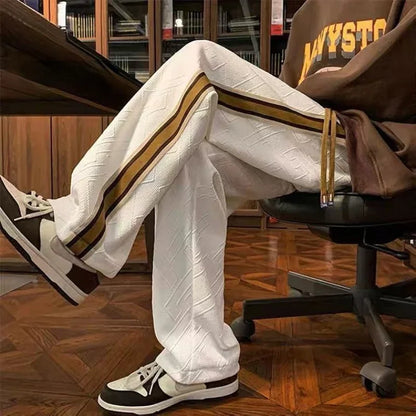 saferido Sweatpants for Men Stripe Trousers Straight Male Sweat Pants Wide Leg Baggy Vintage Tracksuit Bottoms Stylish Harajuku Fashion