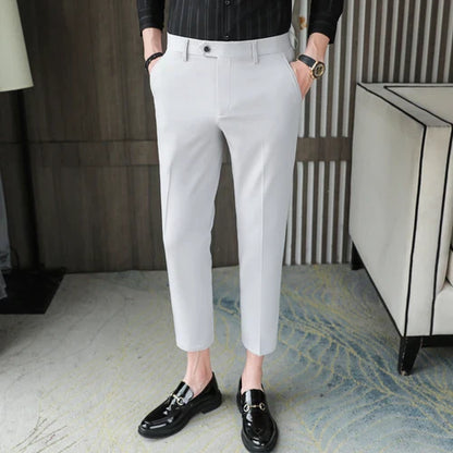 saferido New High-quality British Style Business Casual Slim Suit Trousers Men's Small Feet Nine-point Pants Solid Color All-match 29-36