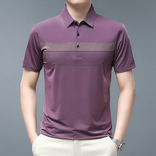 Men T Shirts Breathable Short Sleeve Summer T Shirt for Men Business Casual Fashion Striped Turn-Down Collar T Shirt Male