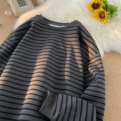 saferido Men's Tri-color Striped Sweatshirt American Classic Style Retro Casual Round Neck Top Unisex College Style Trendy Menswear