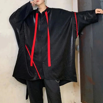 saferido Mens Japanese Dark Style Contrast Color Long-Sleeve Shirt 2024 New Autumn Genderless Fashion Personality Street Loose Top Unisex