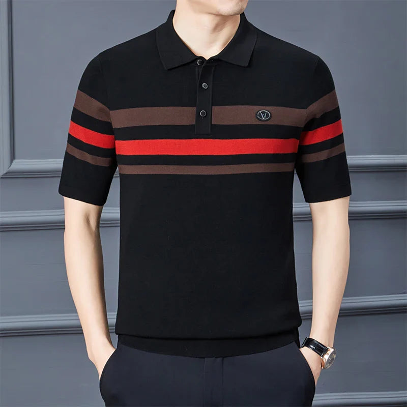 saferido Fashion City Spring Men's POLO T-shirt Silk Velvet T-shirt Half Sleeve Padded Lapel Short Sleeve Short-Sleeved Polo Shirt