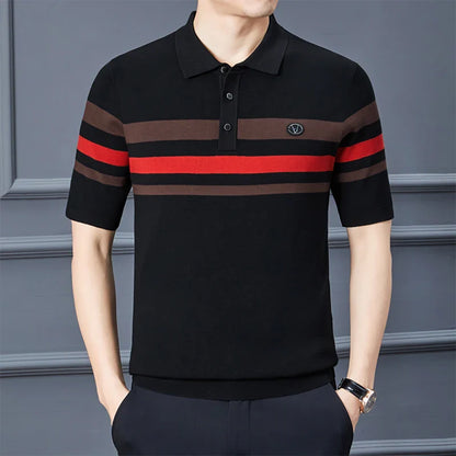 saferido Fashion City Spring Men's POLO T-shirt Silk Velvet T-shirt Half Sleeve Padded Lapel Short Sleeve Short-Sleeved Polo Shirt