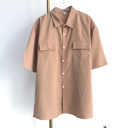 EBAIHUI Men's White Shirts with Tie Set Preppy Uniform DK Loose Long Sleeve Shirt Couple Loose Basic Short Shirts Asian Size