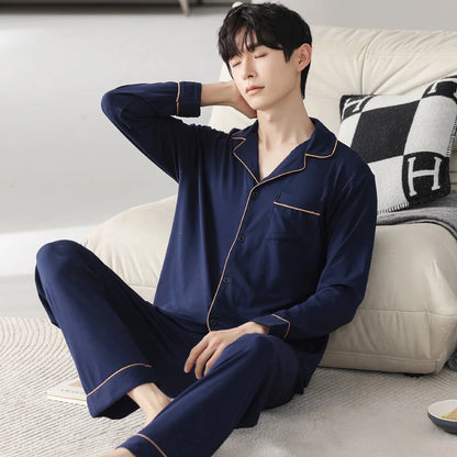 saferido Autumn Pajamas Sets Men Long Sleeve Modal Cotton Thin Teenage Boys' Large Size Spring Outwear Home Cloth Suit Sleepwear Male