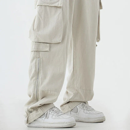saferido Men Vintage Cargo Pants 2024 Spring Fashion Solid Pocket Simple Casual Loose High Street  High Waist Male Straight Leg Trousers