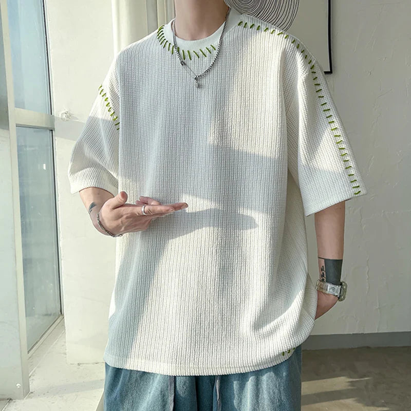 Men Summer Quality T Shirts Manual Suture Harajuku Casual Tshirt For Male  New Neutral Oversize Tees Short Sleeve Tops