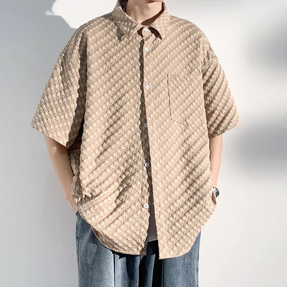 saferido Men's Short Sleeve Shirts Solid Color Blouses Fashion Streetwear Clothes College Style Tops Spring Summer Male Cardigan