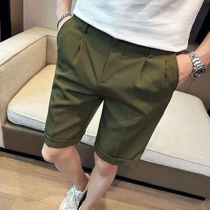 saferido British Style Summer Naples Straight Suit Shorts Men New Slim Fit Business Formal Knee Length Short Pants Hommes Streetwear
