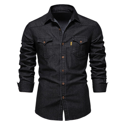 Brand Elastic Cotton Denim Shirt Men Long Sleeve Quality Cowboy Shirts for Men Casual Slim Fit Mens Designer Clothing
