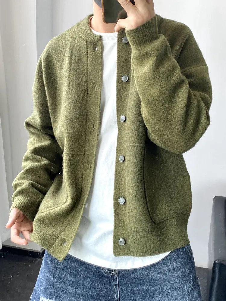 Spring New Light Luxury Fashion Cardigan Men Knitted Sweater Round Neck Jacket Loose Sweater Coat Boutique DressSimpleStyle