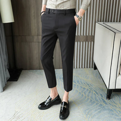 saferido New High-quality British Style Business Casual Slim Suit Trousers Men's Small Feet Nine-point Pants Solid Color All-match 29-36