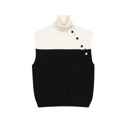 saferido Korea Fashion Streetwear Spring Diagonal Lapel Tank Tops Contrasting Color Men's Women’s Sleeveless Sweater tank top men