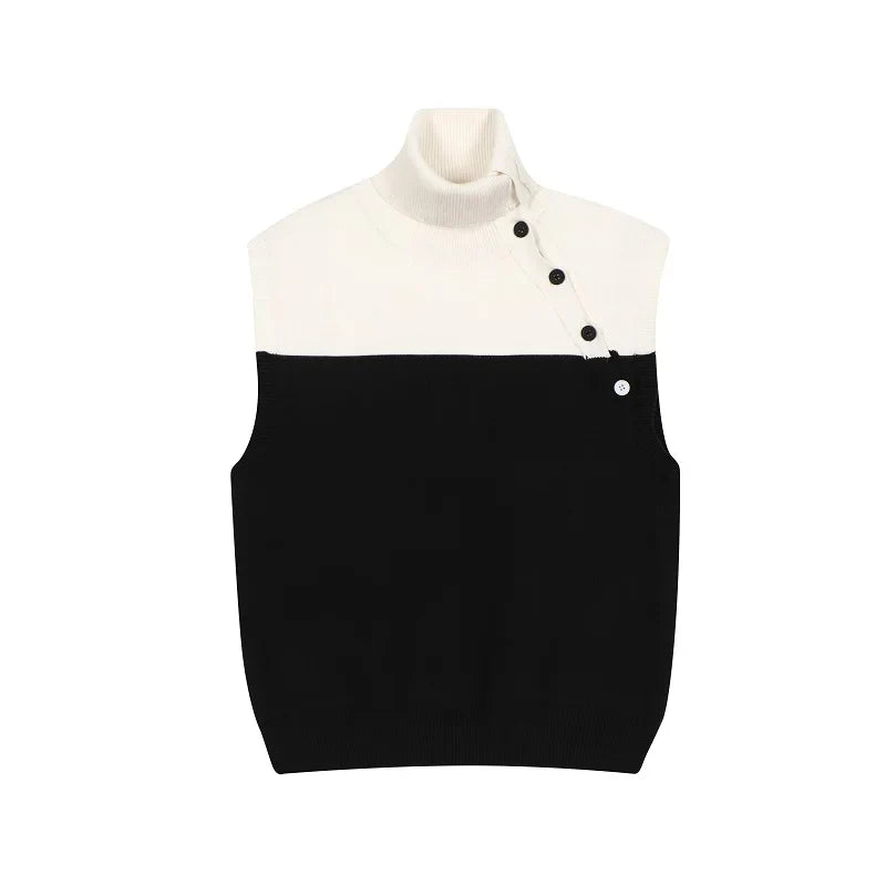 saferido Korea Fashion Streetwear Spring Diagonal Lapel Tank Tops Contrasting Color Men's Women’s Sleeveless Sweater tank top men