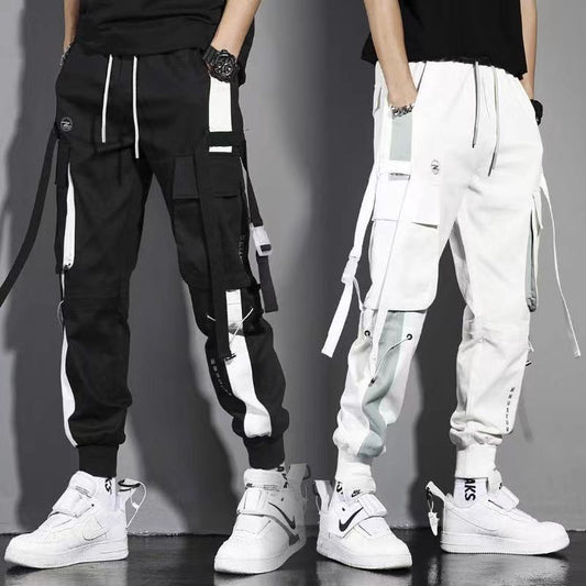 Classic Streetwear Casual Men Ribbons Harem Jogging Pants Male Slim Fit Spring Cargo Pants Multi-Pockets Women Trousers Jo