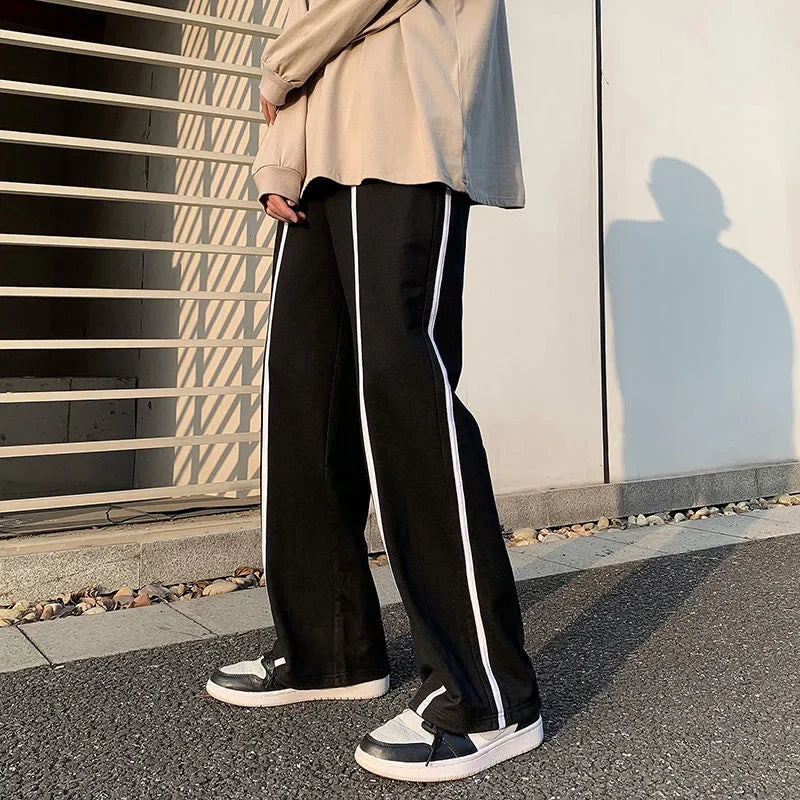 saferido Loose Trend Casual Sweatpants Contrast Color Strip Wide Leg Straight Trousers Fashion Spring Summer All-match Sports Trousers