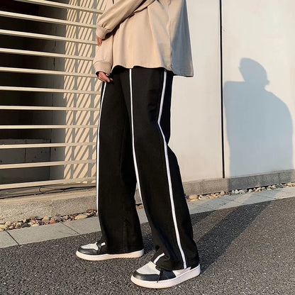 saferido Loose Trend Casual Sweatpants Contrast Color Strip Wide Leg Straight Trousers Fashion Spring Summer All-match Sports Trousers