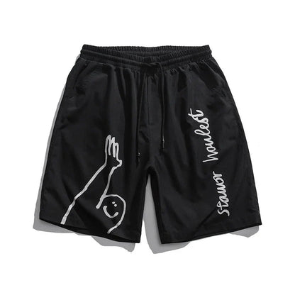 saferido Beach Casual Pants Men's Thin Street Hip-hop Trend Fashion Sports Loose Straight Shorts Oversize Print Graffiti Summer Clothes